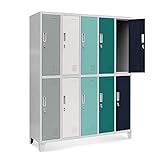 Umkleideschrank 5B2A Spind Spint Schließfachschrank Metallschrank mit 10 Fächern Etikettenhalter Lüftungsschlitze Metall Pulverbeschichtet 172 cm x 136 cm x 45 cm (H x B x T) (Mehrfarbig)