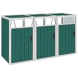 JUNZAI Mülltonnenbox für 3 Mülltonnen, Mülltonnenverkleidung, Gartenbox, Gartenschrank, Geräteschrank, Mülltonnenschrank, Grün 213×81×121 cm Stahl