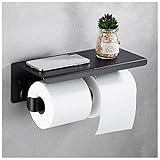 toilettenpapierhalterung klebend Double Roll Toilettenpapierhalter Regal Wandhalterung, Badezimmer Dual Tissue Roll Halter mit Telefonen / Wischtücher Lager Rack Matt schwarz Toilettenpapierhalterung