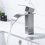 ONECE Wasserhahn Bad Wasserfall für Waschbecken/Waschtisch, Badarmatur aus Edelstahl gebürstet, Waschtischarmatur Einhebelmischer, Matt