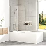WOWINNE Duschwand für Badewanne 100 x 140 cm Badewannenaufsatz Duschwand 2-teilig Faltbar 5 mm NANO ESG-Sicherheitsglas Duschabtrennung Badewanne