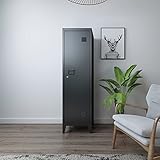 [en.casa] Einzelspind Kurikka Metallspind 137 x 38 x 38 cm abschließbar Schließfachschrank Metallschrank Garderobenschrank Schwarz