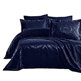 Elart Tagesdecke 220x240 cm und 2 Kissenbezüge 50x70 cm | Bettdecke, Bettüberwurf, Tagesdecken | Jacquard-Chenille-Stoff Wohndecke weich und Modern | Dunkelblau