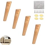 Strapazierfähiges rundes Massivholz-Möbel-Stützbein, geneigter Kegel, Ersatz-Sofafüße, Couch/Stuhl/Sofa/Ottoman/Couchtisch/Bett/TV/Kommode-Bein, Holzfarbe, mit Montageplatten, 8-80 cm, 4er-Set Connect