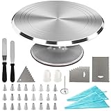 DAWOO Kuchen-Drehteller, drehbarer Kuchenständer, mit 30,5 cm drehbarem Drehteller aus Aluminiumlegierung, enthält Palettenmesser und Creme-Schaber-Zubehör usw. (Silber)…
