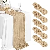 Lykoow 5 Packungen Seihtuch Tischläufer Beige, 3,5 m rustikale Gaze Boho Hochzeit Tischläufer Dekoration, Hochzeitstischdekoration Tischdecke für Hochzeit Party Brautdusche Tisch (88,9 x 398,8 cm)