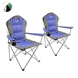 Divero Deluxe Faltstuhl 2er Set Armlehne blau grau Getränkehalter Tragetasche 90x62x108 cm bis 130 kg 600D Oxford Beschichtung Campingstuhl Angelstuhl Stahlrahmen 19mm extra breit gepolstert