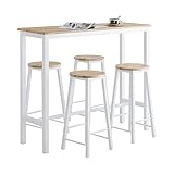 SoBuy OGT22-WN 5-teilig Bartisch mit Stühlen Esstisch Stehtisch Balkontisch Küchentisch Bistrotisch mit 4 Barhockern Sitzgruppe Gartenmöbel Set weiß-Natur