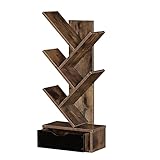 FUSUNBAO Baum-Bücherregal mit Schublade, 5-stöckig, Bücherregal, freistehend, für Zeitschriften, modernes Holzregal für Wohnzimmer/Schlafzimmer/Büro