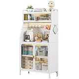 KangHing Küchenschrank mit Arbeitsplatte und 2 Türen Küchenbuffet Geschirrschrank Kohlenstoffstahl Buffet-Schrank für Küche Wohnzimmer Büro Esszimmer, 66 x 35 x 161.5cm (Weiß)
