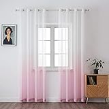 MIULEE Gardinen Transparent Vorhänge Farbverlauf Voile Sheer 2er Set Vorhang mit Ösen Dekoschal Fensterschal für Schlafzimmer und Wohnzimmer 225 cm x 140 cm(H x B) Weiß Rosa