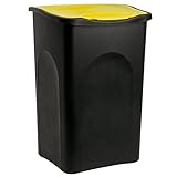 Stefanplast Abfalleimer 50 Liter mit Deckel Schwarz Gelb Abfallbehälter Mülleimer Kunststoff Küche Büro groß