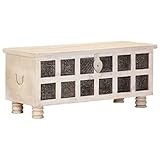 vidaXL Akazie Massiv Aufbewahrungstruhe Holztruhe Truhe Kiste Truhentisch Couchtisch Wohnzimmertisch Beistelltisch Tisch Weiß 110x40x45 cm Stauraum