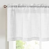 Vangao Voile Scheibengardine Transparente Bistrogardine Sheer Unifarbige Tunnelzug Küchenvorhang Gaze Kurze Gardine für Klein Fenster Küche Wohnzimmer Schlafzimmer Weiß 130x40cm (BxH) 1 Stück