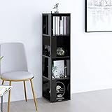 JUNZAI Eckregal, Eckschrank, Eckablage, Bücherregal, Schminkregal, Eckwandregal, Bookshelf, Standregal, Schwarz 33x33x132 cm Spanplatte