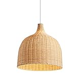 BBAUER Hängelampe Aus Natürlichem Rattan Hängende Bambus-Kronleuchter-Korb-Pendelleuchte Retro-Stil Beleuchtungskörper Aus Korbgeflecht Für Wohnzimmer, Schlafzimmer, Restaurant, Teehaus,