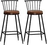 AREPAS Barhocker, Stuhl, 2er-Set, 2-teiliger Metall-Barhocker mit Rückenlehne, Thekenhöhe, Barhocker mit massivem PU-Ledersitz, Esszimmerstuhl, Terrasse, Bar, Bistro, Café, Küche (25,6 Zoll, Braun)