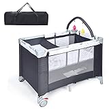 DREAMADE 3-in-1 Babybett & Wickeltisch & Laufgitter, 120 x 60 cm Klappbares Reisebett mit Matratze, Beistellbett mit Rollen für Baby ab Geburt