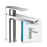 Bächlein Wasserhahn fürs Bad in klassischem Design, Einhebelmischer mit langlebiger Keramikkartusche und Montage-Set, Badarmatur Chrom - flacher Auslauf