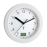 TFA Dostmann Funk Badezimmeruhr, mit Temperaturanzeige, Funkuhr, feuchtigkeitsgeschütztz, 4 große Saugnäpfe - Befestigung, weiß, 60.3501, L 170 x B 59 (84) x H 170 mm