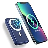AOGUERBE Magnetische Kabellose Powerbank, 10000mAh Mag-Safe Wireless Power Bank mit LED-Display, Externer Akku mit USB-C Mini Battery Pack für iPhone 14/13/12 Pro/Pro Max/Plus/Mini (Dunkelblau)