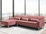 Vente-unique MEYREUIL Ecksofa aus Samt - Altrosa - linker Winkel - Einzelsaft