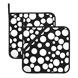 Topflappen, 2er-Set, schwarz-weiß gepunktet, hitzebeständig, Topflappen für Küche, rutschfest, zum Kochen, Backen, Hot Pad, 20,5 x 20,5 cm