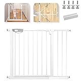 LZQ Treppenschutzgitter, Doppelschloss extra sicheres Metall-Türschutzgitter zum Klemmen, Weiß, 95-105 cm, Türgitter Klemmgitter | 90° Stop | Schließt automatisch