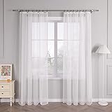 HongYa 1er-Pack Uni Gardine Transparenter Voile Schal Vorhang mit Kräuselband H/B 225/145 cm Weiß