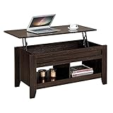 Yaheetech Couchtisch Höhenverstellbar Kaffeetisch Wohnzimmertisch mit Ablagefach und Hebeplatte Holz Sofatisch Beistelltisch für Wohnzimmer, Espresso