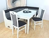 HUIJK Eckbank Massiv Weiß Schwarz Grau Eckbank Eckbankgruppe Tisch Stühle