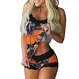 Geilisungren Jogginganzug Damen Stylisch Pyjama für Damen, Dessous, Spitzenbesatz, Nachthemd, Tanktop, Boyshorts, sexy Nachtwäsche, 2-teiliges Loungewear-Pyjama-Set Badewannenaufsatz Wickeltisch
