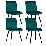 Duhome Esszimmerstuhl 4er Set Samt Polsterstuhl Retro Design Wohnzimmerstuhl mit Rückenlehne Metallbeine Samtstuhl für Küche Esszimmer Lounge, Petrol