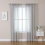 MIULEE 2er Set Sheer Voile Vorhang Stangedurchzug Transparente Gardine aus Polyester Fensterschal Transparent Wohnzimmer Luftig Dekoschal für Schlafzimmer 140 X 225 cm (B x H), Rod Pocket Grau
