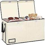 OUTBROS Große Aufbewahrungsbox, Truhen-Organizer mit doppeltem Flip, faltbare stabile Boxen, Organizer-Behälter mit großen Griffen, für Kinderzimmer, Spielzimmer, Schlafzimmer (1 Packung, beige)