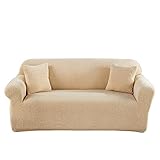 OQHAIR Stretch-Jacquard Sofa überzug Weiches Polyester Sofahusse Möbelschutz mit Blättermuster verschleißfest Sofabezug für Wohnzimmer -Beige-1-2Seat