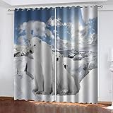 Blickdichte Gardinen Kinderzimmer Wohnzimmer Mit Ösen Cartoon-Eisbär Muster 260X220Cm 2Er Set Verdunkelungsvorhang Thermovorhang Hitzeschutz Blickdichte Vorhänge Schlafzimmer Mädchen Junge