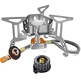 AUTOPkio Campingkocher 3500W, Winddicht Gas Campingkocher mit Piezozündung Faltbar Gaskocher Gasbrenner mit Adapter Gasherd für Outdoor Picknick Trekking Hiking Wandern