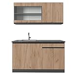 Vicco Küchenzeile Küchenblock Einbauküche R-Line J-Shape 140 cm modern Küchenschränke Küchenmöbel (Anthrazit-Eiche)