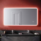 SONNI Badspiegel mit Beleuchtung 120×60 cm Badezimmerspiegel mit Beleuchtung und Uhr Temperaturanzeige LED Badspiegel mit Touchschalter Wandspiegel
