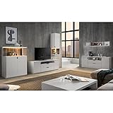 Lomadox Wohnwand mit Highboard Vitrine Couchtisch und Sideboard modern in weiß und Absetzungen aus Altholz, inkl. LED Beleuchtung, B/H/T: ca. 291/200/45 cm