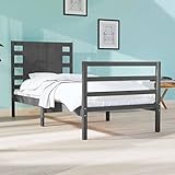 TECHPO Bettgestell, Kiefernholz, 90 x 190 cm, Einzelbett, Grau