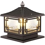 HEGZA Schwarze Außenpfostenleuchten, klassische Säulenleuchten mit Glasschirm, außen, regensicher, Säulenleuchte, rustikale Villa, Innenhof, Terrasse, Veranda, Industrielandschaft, Straßenlaterne