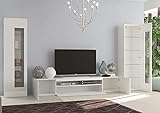 Dmora Modulares Wohnzimmer-Wandsystem, Made in Italy, TV-Ständer und Wohnwände, Modernes Wohnzimmer-Set, 300x40h162 cm, glänzende weiße Farbe