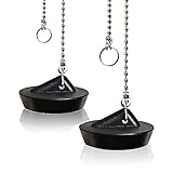 2 Stück Abflussstopfen aus Gummi, Waschbeckenstöpsel, Küche Bad Waschbecken Abfluss Stopper Stöpsel Schwarz, Badewannenstöpsel mit Stöpsel Kette, Universal Waschbeckenstöpsel, Stöpsel für Spülbecken