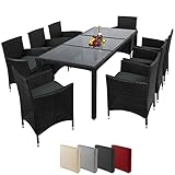 Montafox Poly Rattan Sitzgruppe 8 Personen Sitzkissen 6 cm Bequeme Sitzgarnitur Gartenmöbel Set Schwarz Terrasse Garten Essgruppe Outdoor, Farbe:Titan-Schwarz/Nachtschwärmergrau