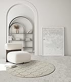 the carpet Knight Eleganter, Hochwertiger, Wohnzimmer Teppich, Softer Kurzflor, 3-D Effekt, Glänzende Design-Elemente, Hoch-Tief Struktur, Beige, 160 cm Rund