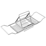 RANRANJJ Ausziehbare Badewanne Caddy Edelstahl Badewanne Tablett mit erstreckenden Seiten und Buchhalter