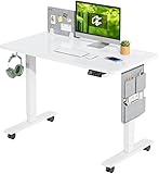 MAIDeSITe Höhenverstellbarer Schreibtisch (100 x 60 cm) Einfache Montage Schreibtisch Höhenverstellbar Elektrisch mit 4 Memory-Steuerung und Memoboard und 360°Rollen Schreibtisch SN1(Weiß)