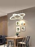 HWORKS Kronleuchter LED Dimmbar 50W Moderne Pendelleuchte Insel Deckenbeleuchtung Innen 2-Ring Design Lampe Esstisch Kronleuchter Metall Und Acryl Hängeleuchte Für Wohnzimmer Ø 60+40CM,